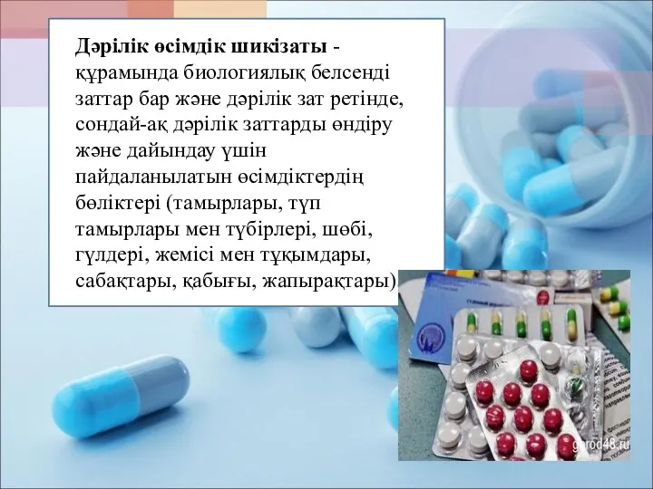 Дәрілік өсімдік шикізаты - құрамында биологиялық белсенді заттар бар және