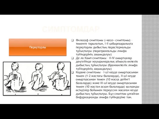 СИМПТОМДАР Перкуторлы Философ симптомы («кесе» симптомы) – төменге тарылатын, І-ІІ