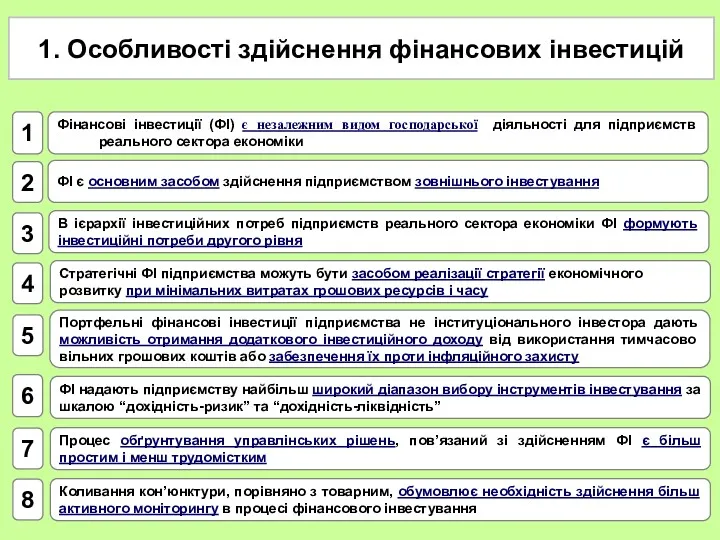 1. Особливості здійснення фінансових інвестицій Фінансові інвестиції (ФІ) є незалежним