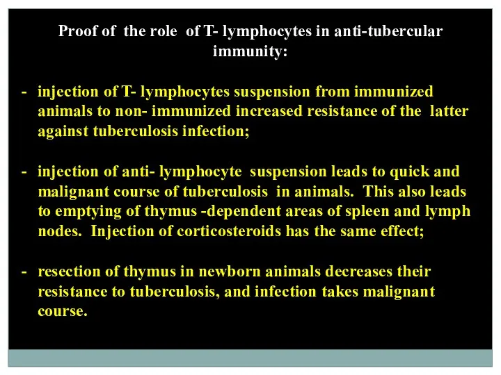 Proof of the role of T- lymphocytes in anti-tubercular immunity: