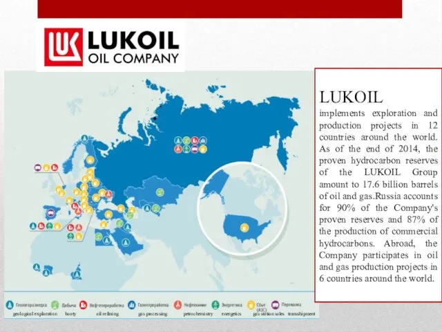 LUKOIL implements exploration and production projects in 12 countries around