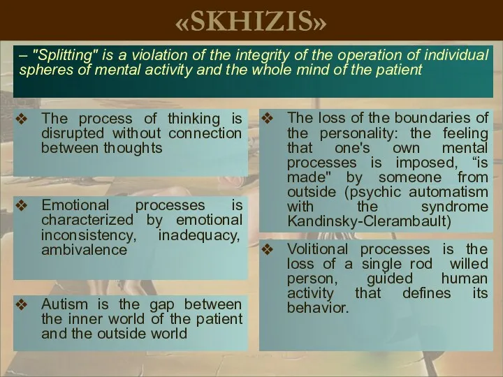 «SKHIZIS» The process of thinking is disrupted without connection between