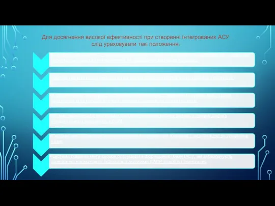 Для досягнення високої ефективності при створенні інтегрованих АСУ слід ураховувати такі положення: