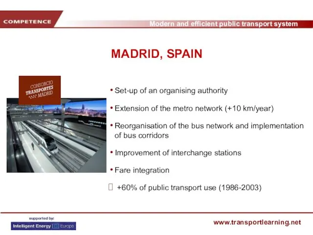 MADRID, SPAIN Set-up of an organising authority Extension of the