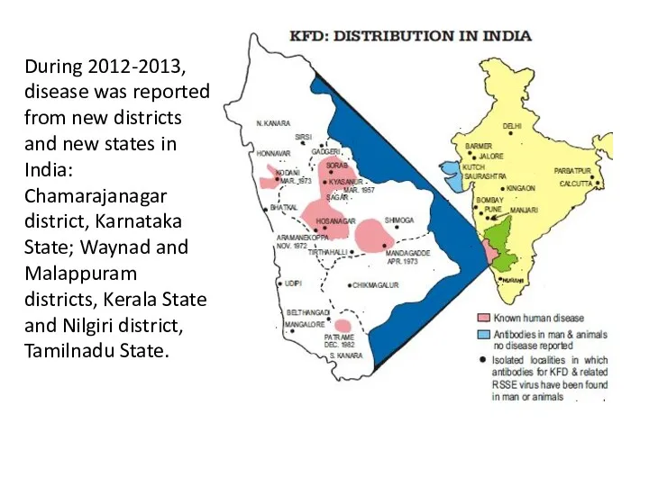 During 2012-2013, disease was reported from new districts and new