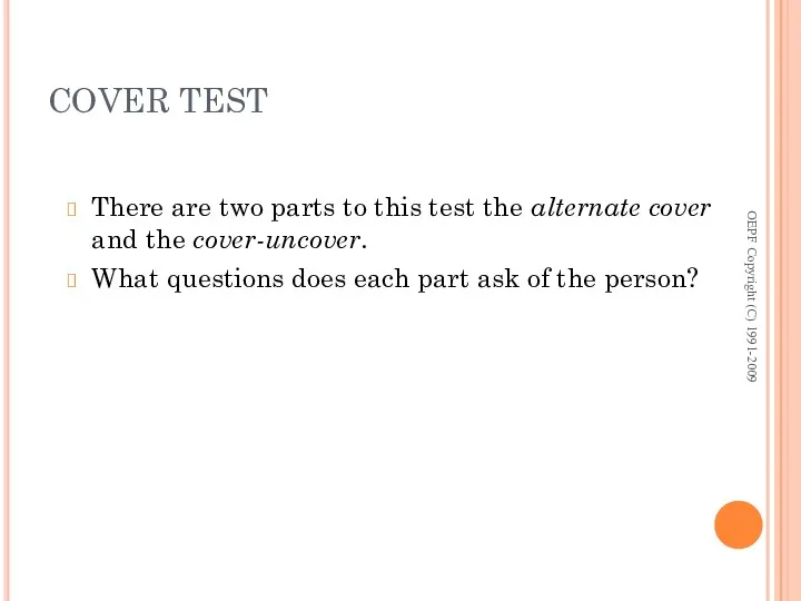 COVER TEST There are two parts to this test the alternate cover and