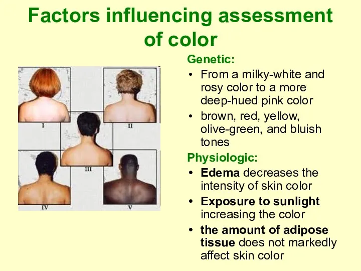 Factors influencing assessment of color Genetic: From a milky-white and