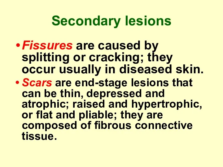 Secondary lesions Fissures are caused by splitting or cracking; they