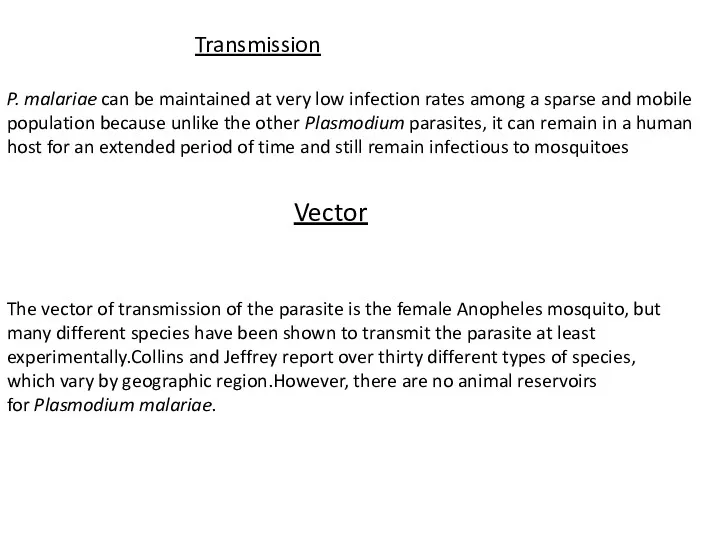 Transmission P. malariae can be maintained at very low infection