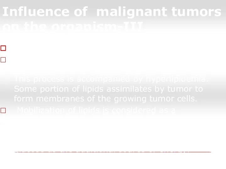 Influence of malignant tumors on the organism-III. In fatty /lipids/ metabolism. Growth of