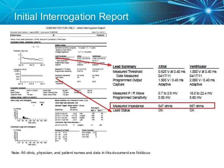 Initial Interrogation Report Note: All clinic, physician, and patient names