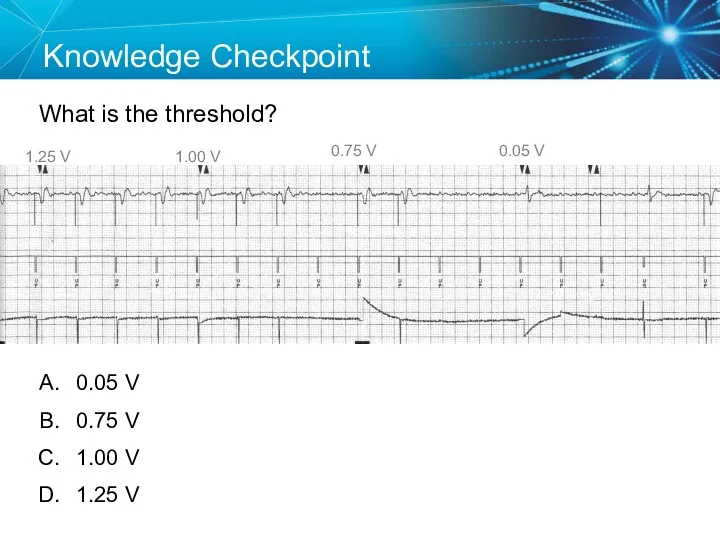 Knowledge Checkpoint What is the threshold? 1.25 V 0.05 V