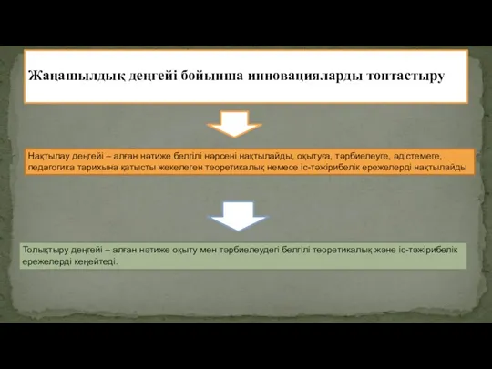 Жаңашылдық деңгейі бойынша инновацияларды топтастыру Нақтылау деңгейі – алған нәтиже