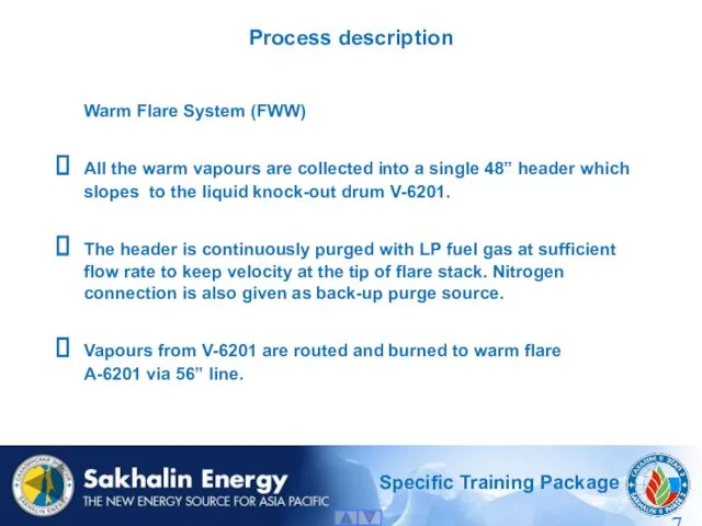 Process description Warm Flare System (FWW) All the warm vapours are collected into