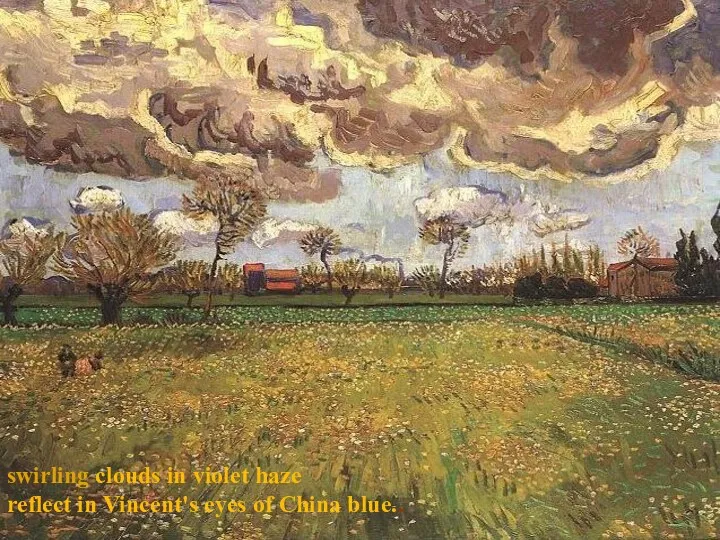 swirling clouds in violet haze reflect in Vincent's eyes of China blue..