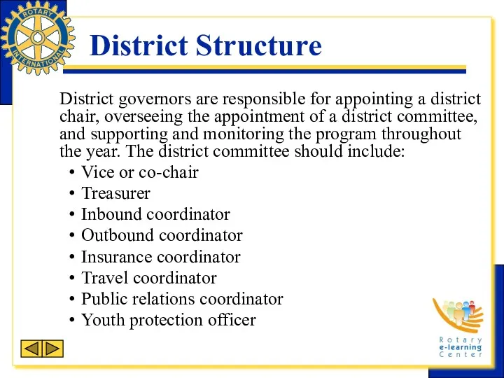 District Structure District governors are responsible for appointing a district