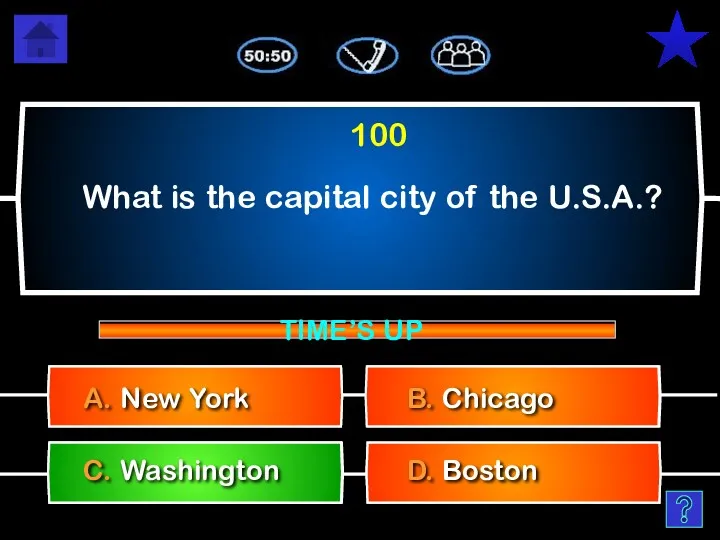 What is the capital city of the U.S.A.? B. Chicago