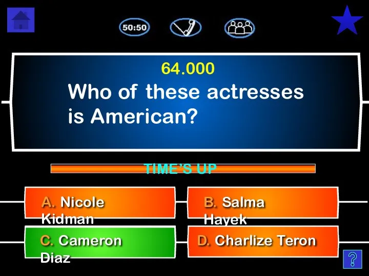 Who of these actresses is American? B. Salma Hayek D.