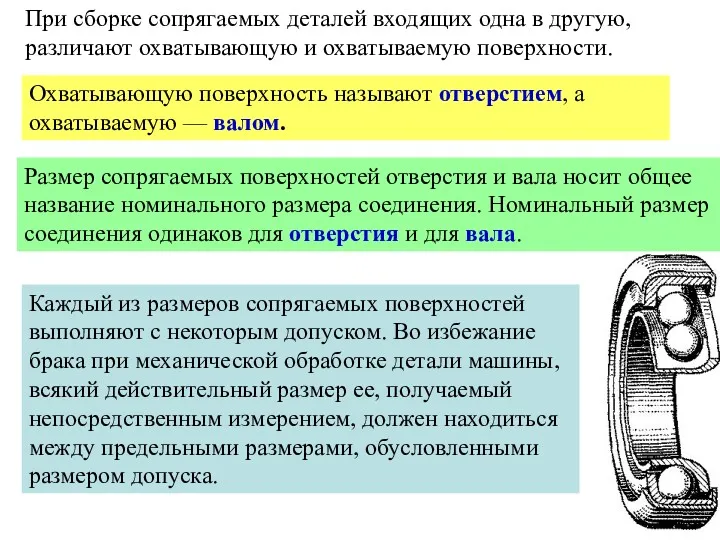 При сборке сопрягаемых деталей входящих одна в другую, различают охватывающую