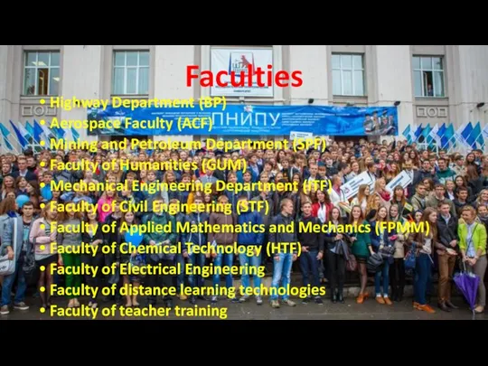 Faculties Highway Department (BP) Aerospace Faculty (ACF) Mining and Petroleum