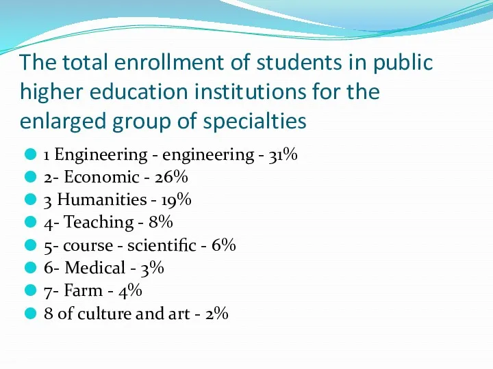 The total enrollment of students in public higher education institutions