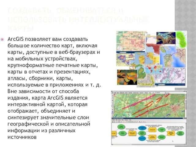 СОЗДАВАТЬ, ОБМЕНИВАТЬСЯ И ИСПОЛЬЗОВАТЬ ИНТЕЛЛЕКТУАЛЬНЫЕ КАРТЫ ArcGIS позволяет вам создавать