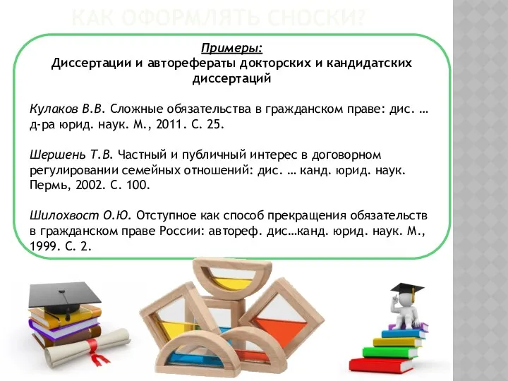 КАК ОФОРМЛЯТЬ СНОСКИ? Примеры: Диссертации и авторефераты докторских и кандидатских