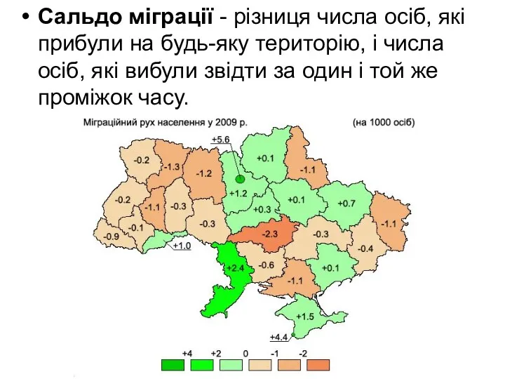 Сальдо міграції - різниця числа осіб, які прибули на будь-яку