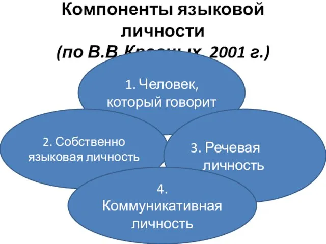 Компоненты языковой личности (по В.В.Красных, 2001 г.) 1. Человек, который