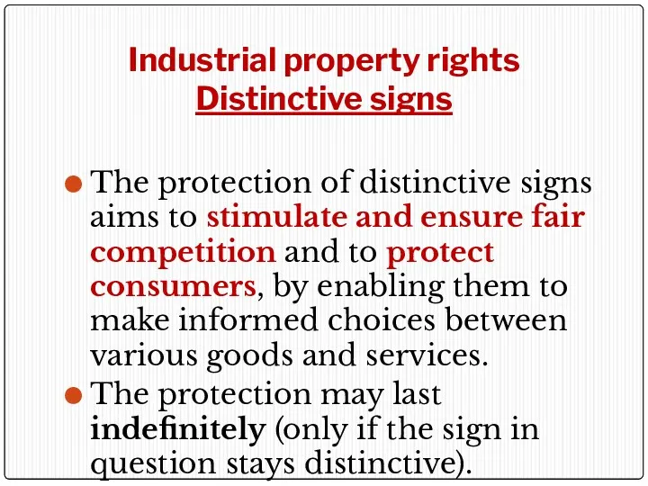 Industrial property rights Distinctive signs The protection of distinctive signs