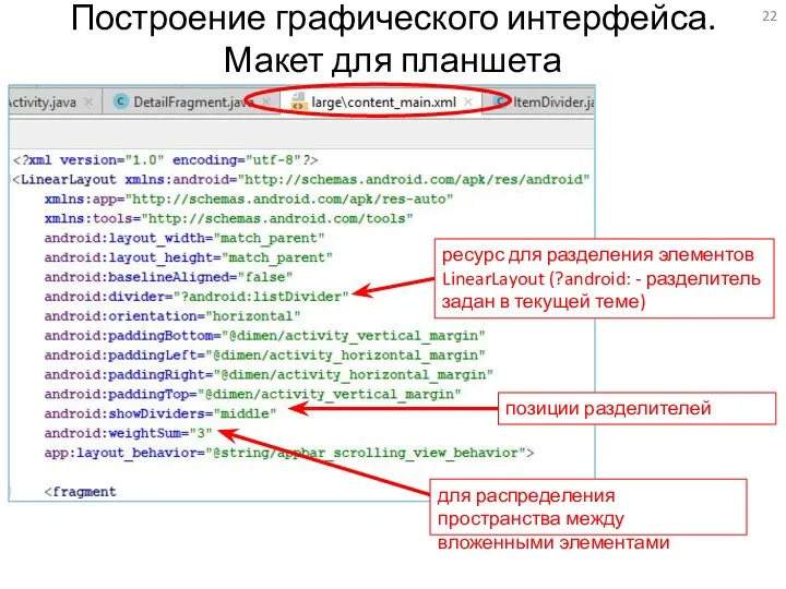 Построение графического интерфейса. Макет для планшета ресурс для разделения элементов