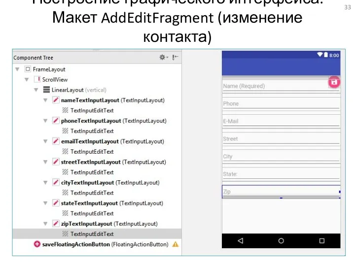 Построение графического интерфейса. Макет AddEditFragment (изменение контакта)