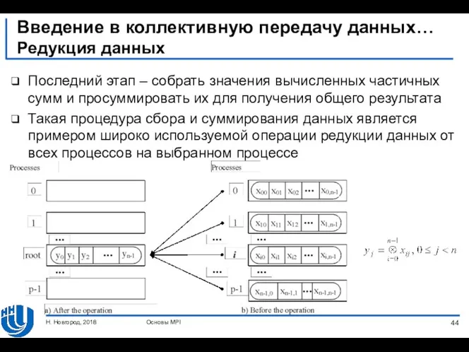 Введение в коллективную передачу данных… Редукция данных Последний этап –