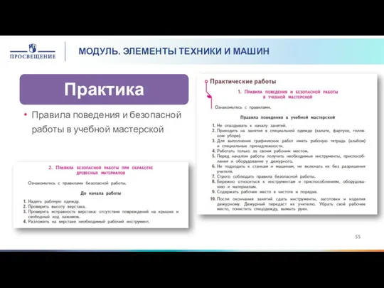 МОДУЛЬ. ЭЛЕМЕНТЫ ТЕХНИКИ И МАШИН Правила поведения и безопасной работы в учебной мастерской