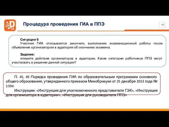 Ситуация 6 Участник ГИА отказывается закончить выполнение экзаменационной работы после