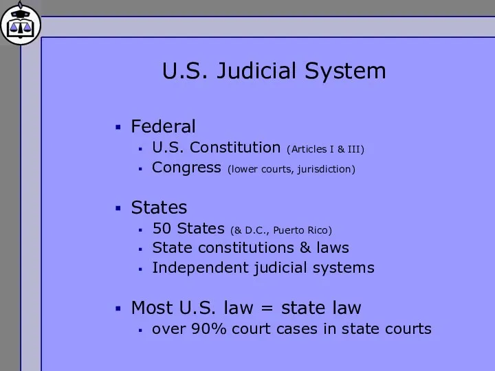 U.S. Judicial System Federal U.S. Constitution (Articles I & III)