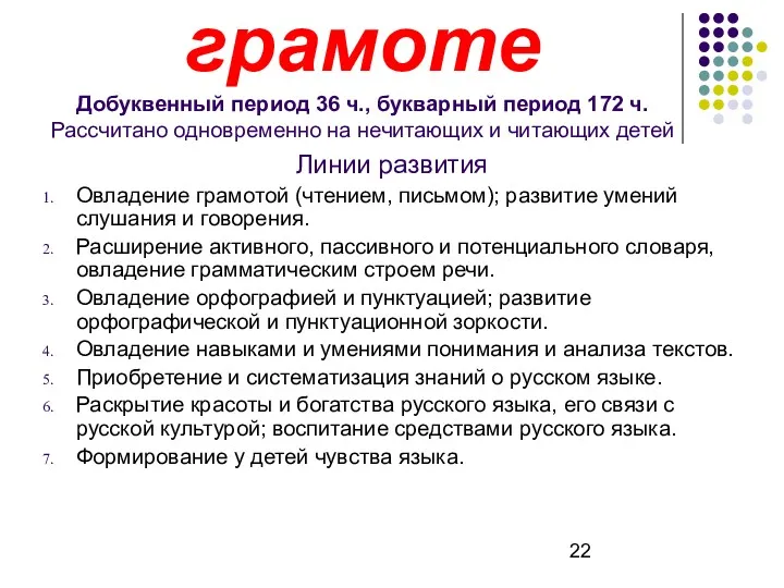 Обучение грамоте Добуквенный период 36 ч., букварный период 172 ч.