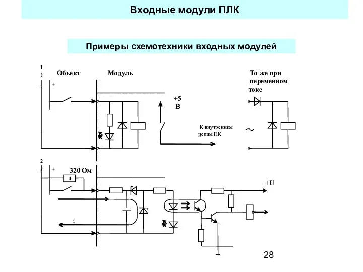 Входные модули ПЛК Примеры схемотехники входных модулей