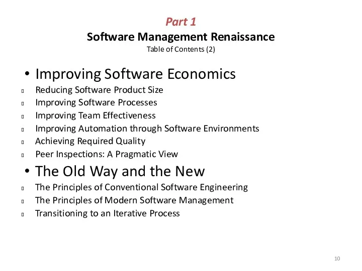 Part 1 Software Management Renaissance Table of Contents (2) Improving