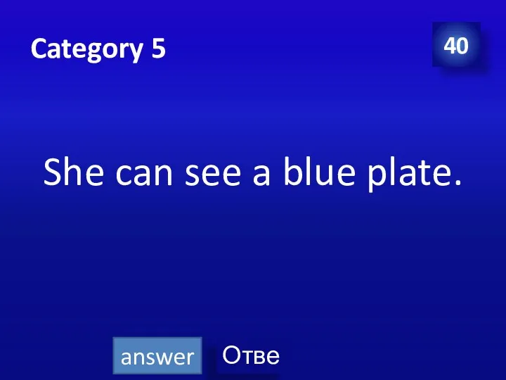 Category 5 She can see a blue plate. 40 answer