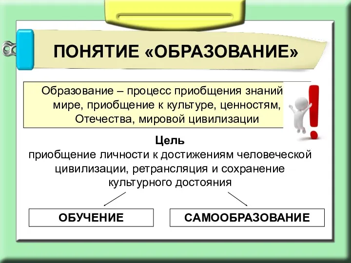 Образование – процесс приобщения знаний о мире, приобщение к культуре,