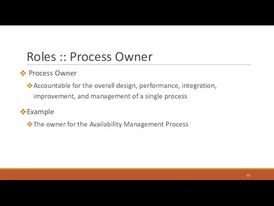 Roles :: Process Owner Process Owner Accountable for the overall