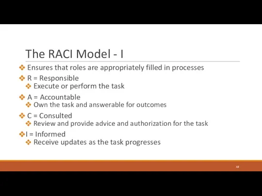 The RACI Model - I Ensures that roles are appropriately