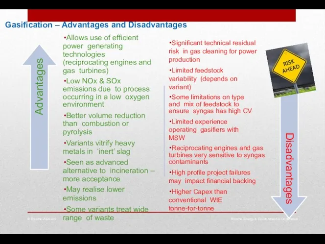 Gasification – Advantages and Disadvantages Allows use of efficient power