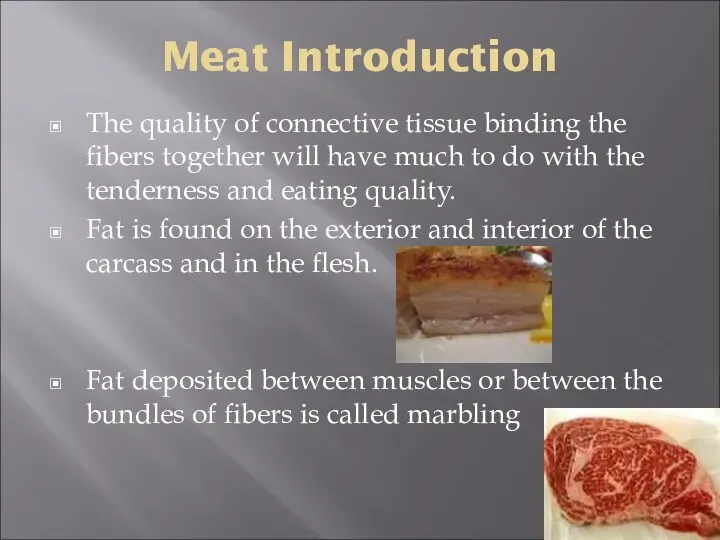 Meat Introduction The quality of connective tissue binding the fibers