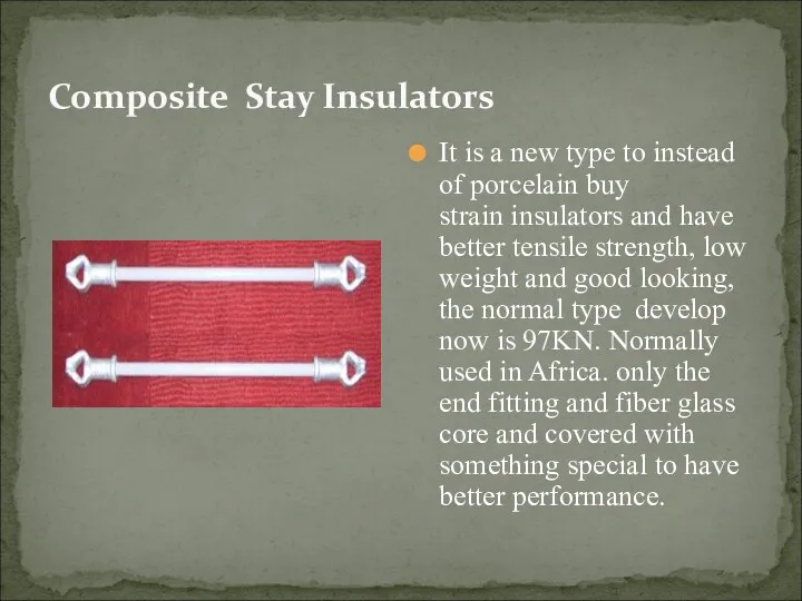 Composite Stay Insulators It is a new type to instead