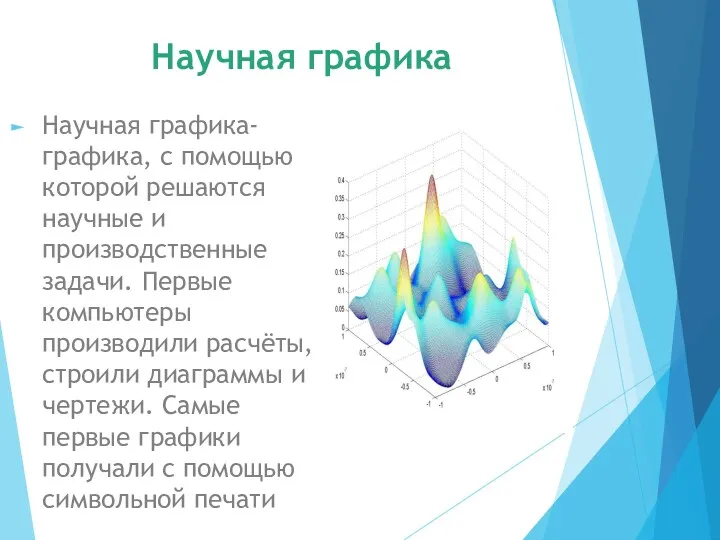 Научная графика Научная графика-графика, с помощью которой решаются научные и