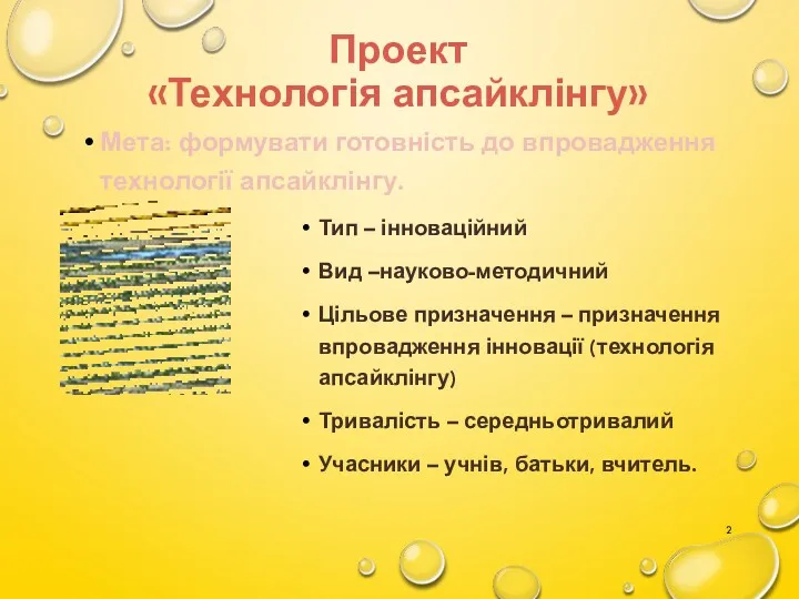 Проект «Технологія апсайклінгу» Мета: формувати готовність до впровадження технології апсайклінгу.