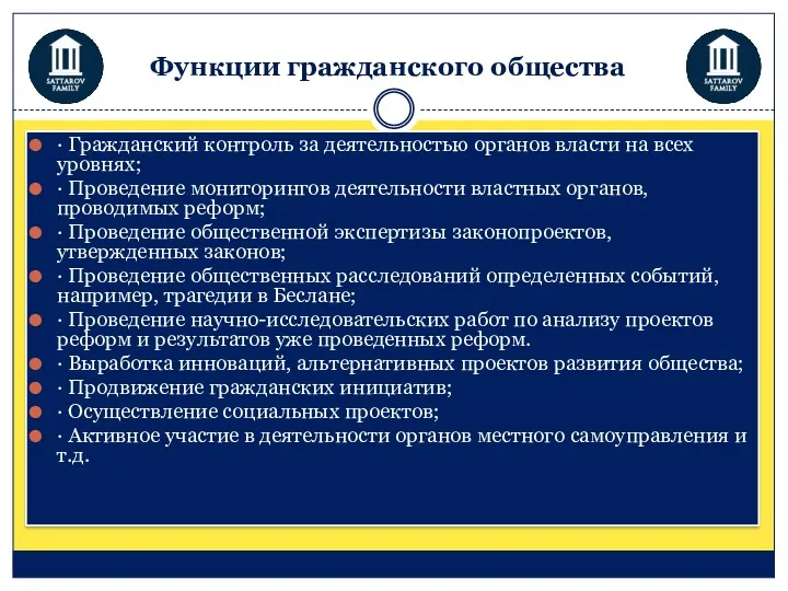 Функции гражданского общества · Гражданский контроль за деятельностью органов власти