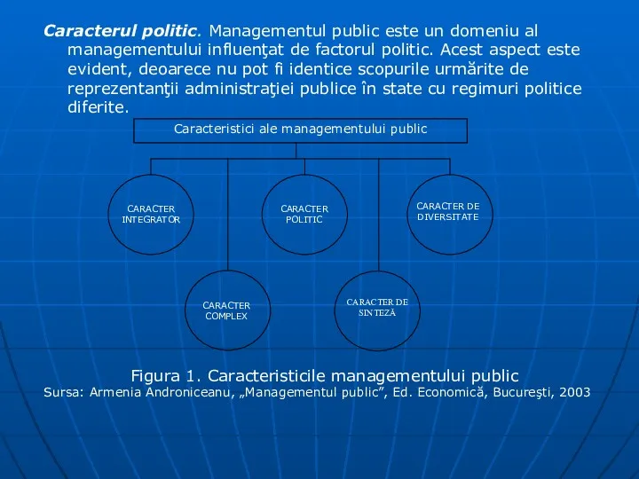 Caracterul politic. Managementul public este un domeniu al managementului influenţat